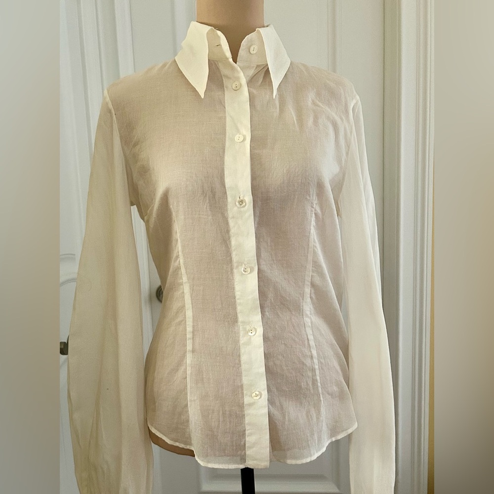 D@G Sheer Cotton Button Down Shirt With Bishop Long Sleeve Ivory color Size 44